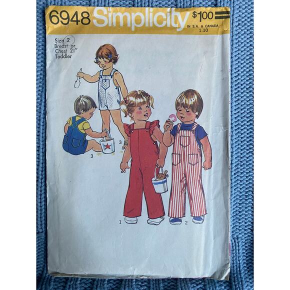 Simplicity Sewing pattern 6948 kids romper jumper overall size 2 - Picture 1 of 5